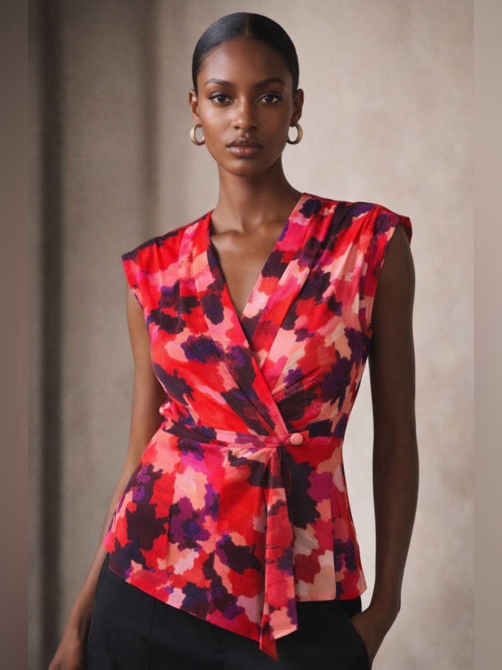 Banana Republic Abstract Floral Sleeveless Wrap Blouse Top Size Sm